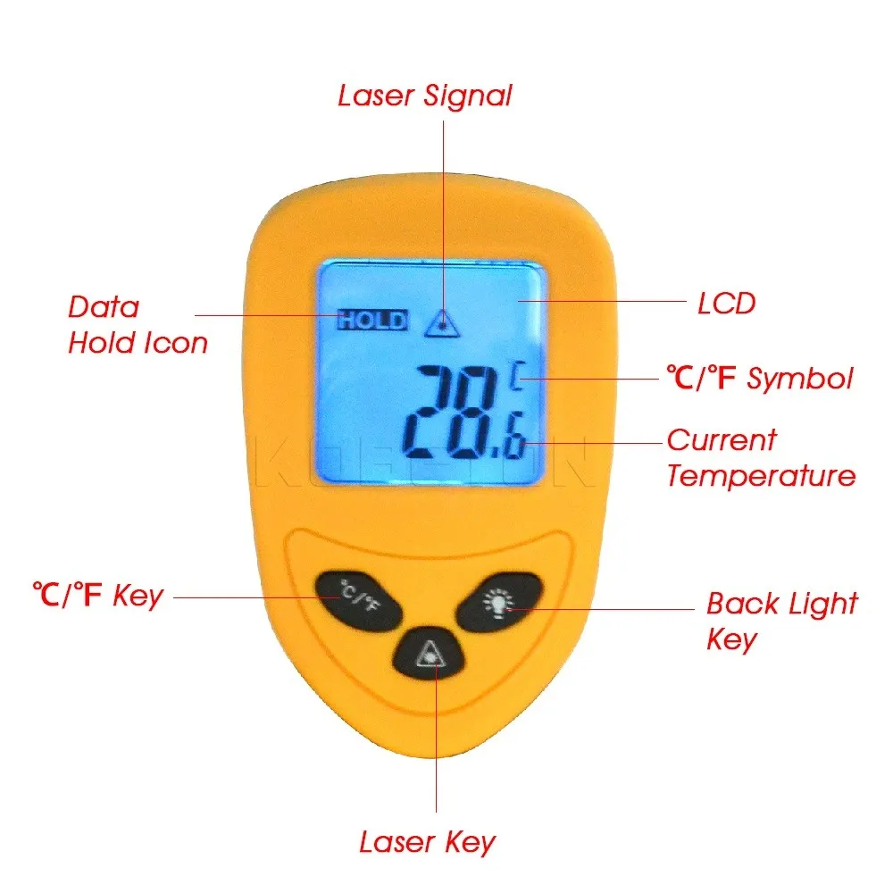 1 шт. полезный Бесконтактный лазерный инфракрасный цифровой ИК термометр ЖК-дисплей с задней светильник-50 C~ 380C