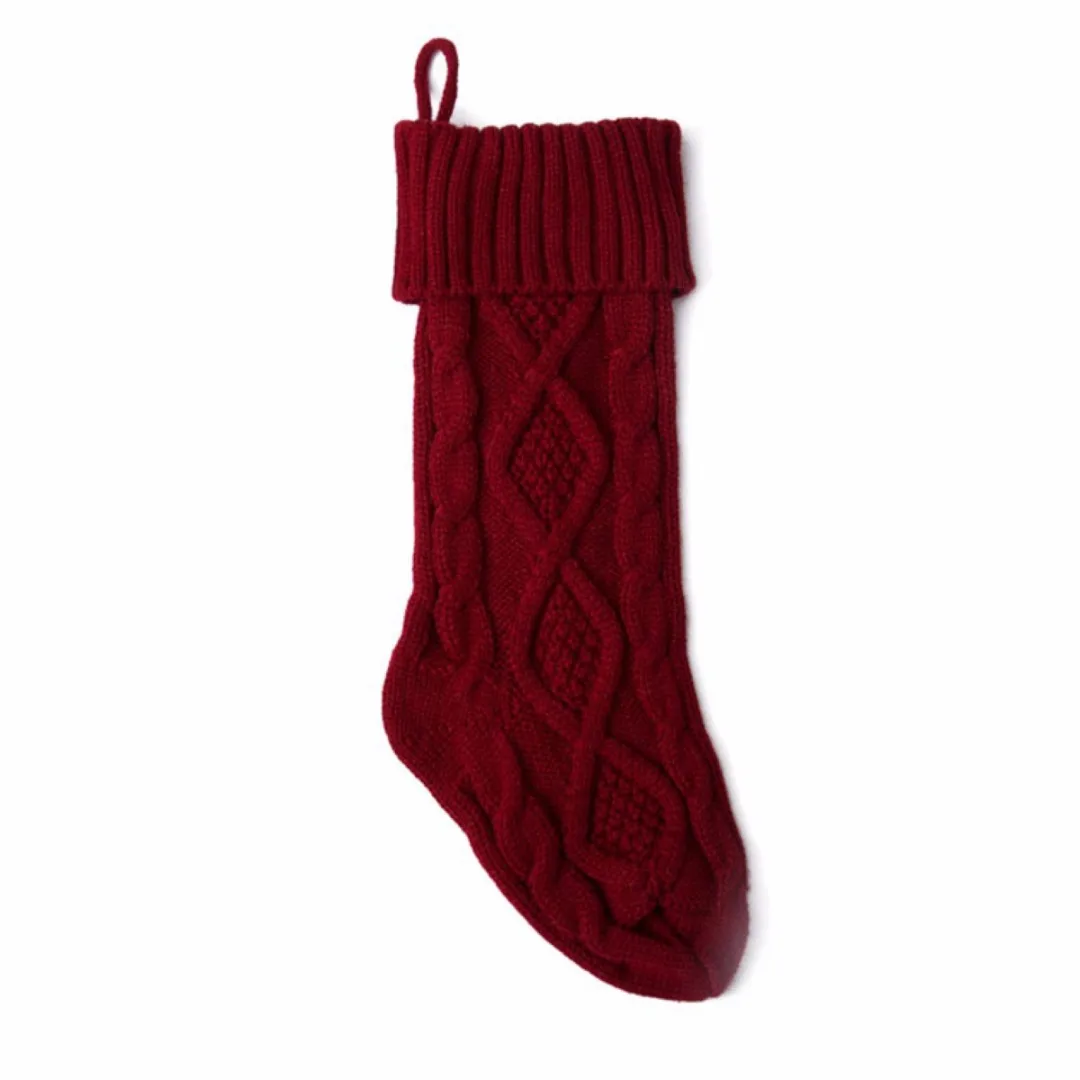 Newest Christmas Knitted Stocking Hanging Crochet Stock Xmas Tree Ornament Decor Gift 3 Colors