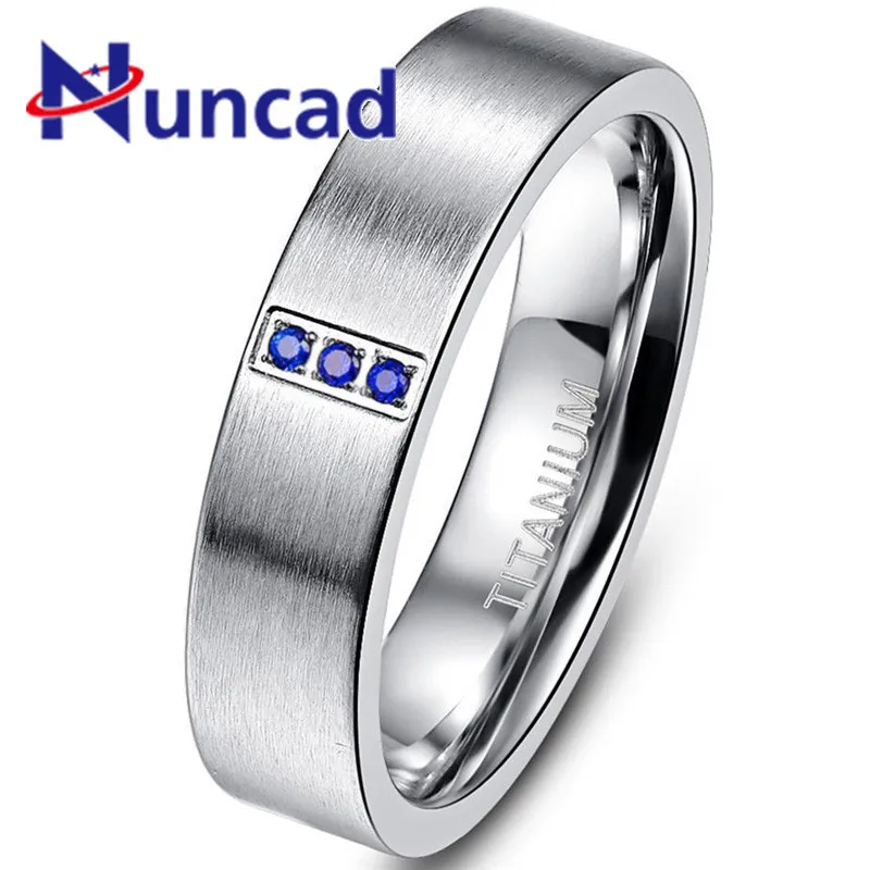 

NUNCAD Trend 6MM Width Titanium Stainless Steel Rings Three Bule Crystal Matte Stainless Steel Ring Men's Wedding Bands Jewelry