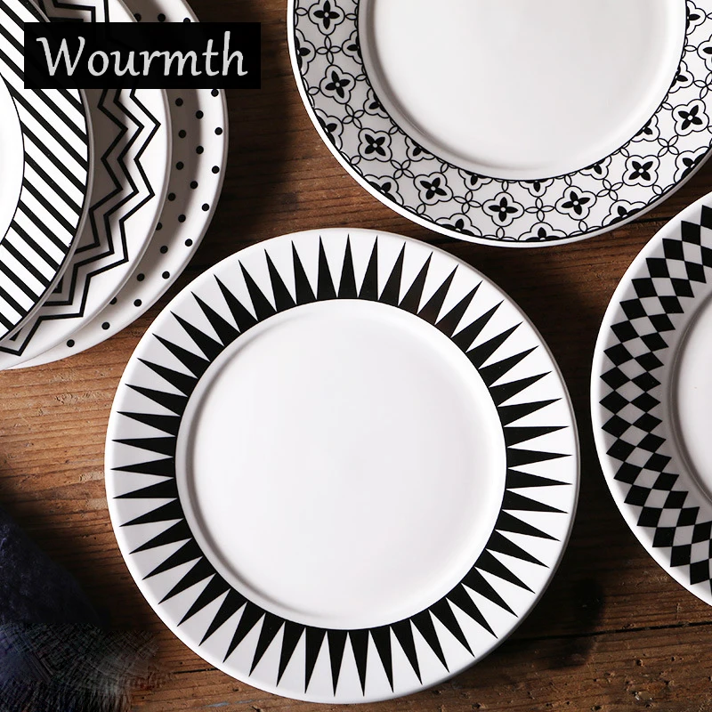 

Wourmth European style 8 inch Ceramic Dinner Plate Geometric patterns Dinner Pasta Steak Dessert Plates Home Kitchenware