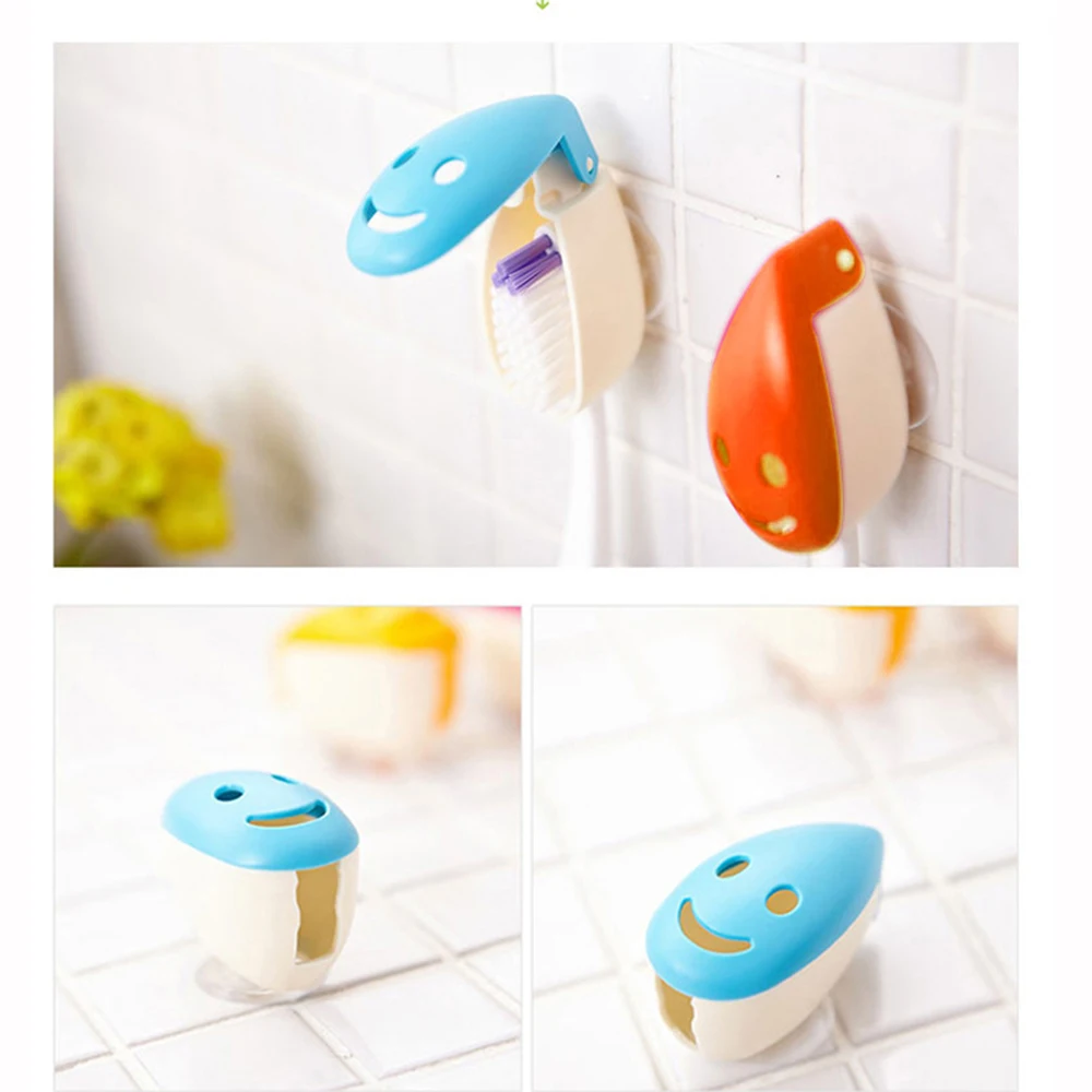 

4pcs Toothbrush Holder Travel Camping Wall Mounted Type Bathroom Smile Face Cleaning Brush Holders Cover For Bathroom