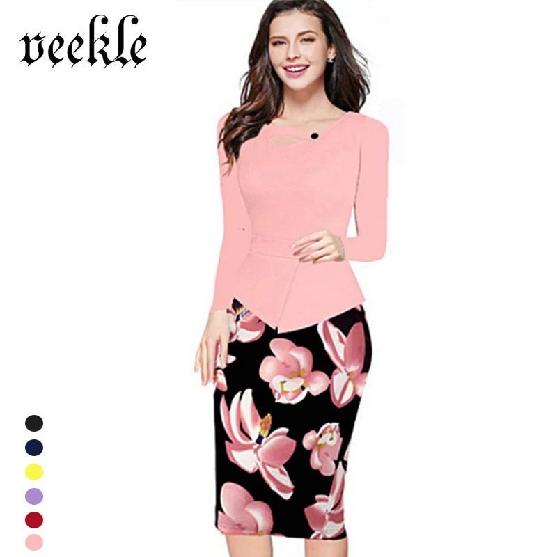 White bodycon dress long sleeve pink floral