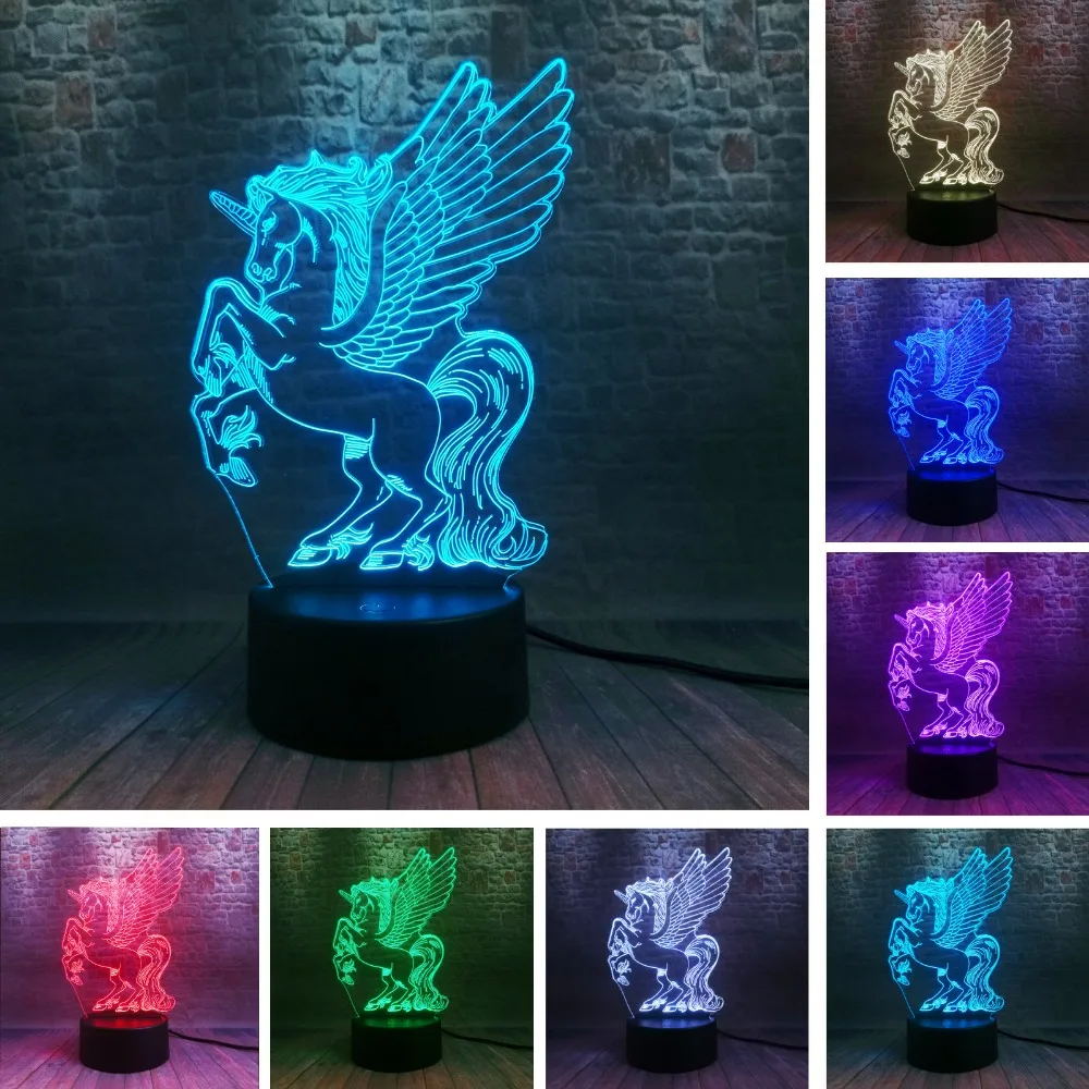 

Amroe Flying Unicorn Big Wings 3D LED Night Light Cartoon Party Lamp 7 Color Change Baby Bedroom Beside Decor Child Xmas Gifts