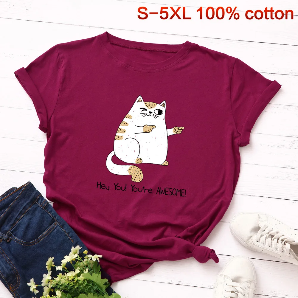 

Cat Printed Kawaii Women T-Shirt Summer 2019 Short Sleeve O Neck Casual Top Tee Womens Clothing Plus Size Cotton T Shirt Women