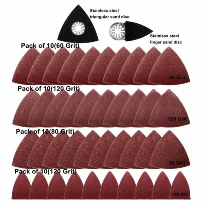 Шт. 40 шт. треугольная шлифовальная бумага + 2 шт. шлифовальный диск абразивные инструменты для Фейна Bosch Мультитул Деревообработка пластик