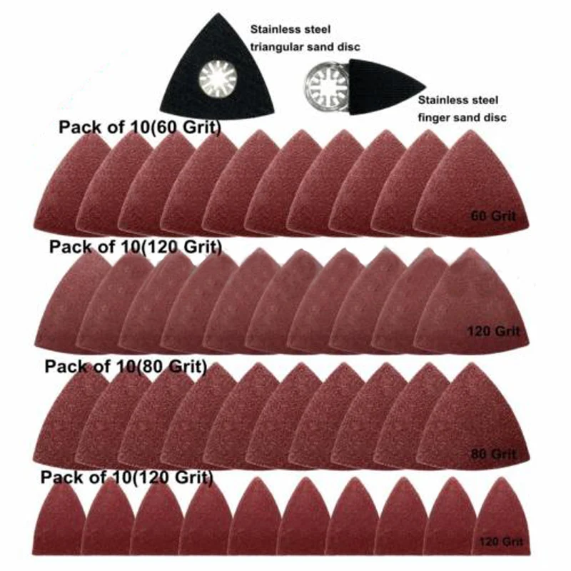  40pcs Triangular Sanding Paper + 2pcs Sanding Disc Abrasive Tools for Fein Bosch Multitool Woodwork
