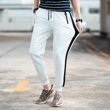 Мужские спортивные штаны Весна Осень до середины талии, свободные Дышащие Модные Повседневные Популярные полосатые Мужские штаны хип-хоп брюки