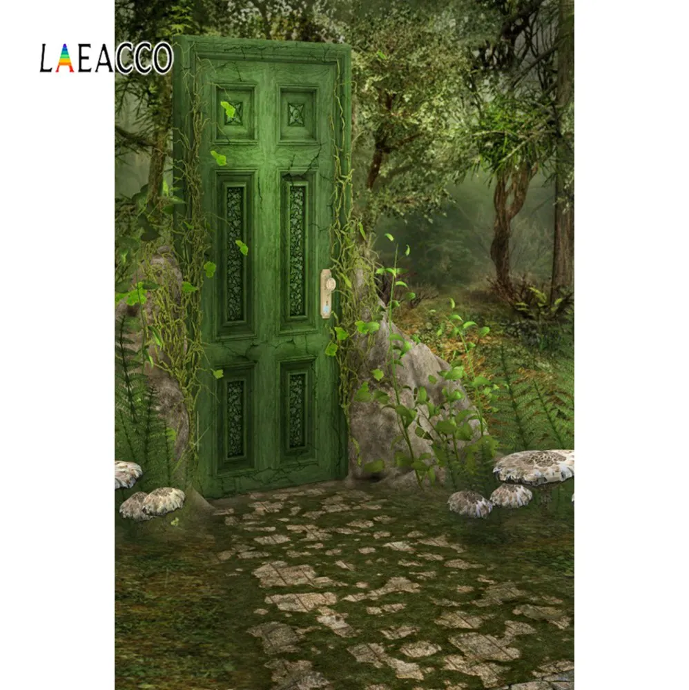 Laeacco Green Spring Backdrops Fairytale Forest Wooden Door Home Decor Scene Baby Photo Backgrounds Photocall Studio | Электроника