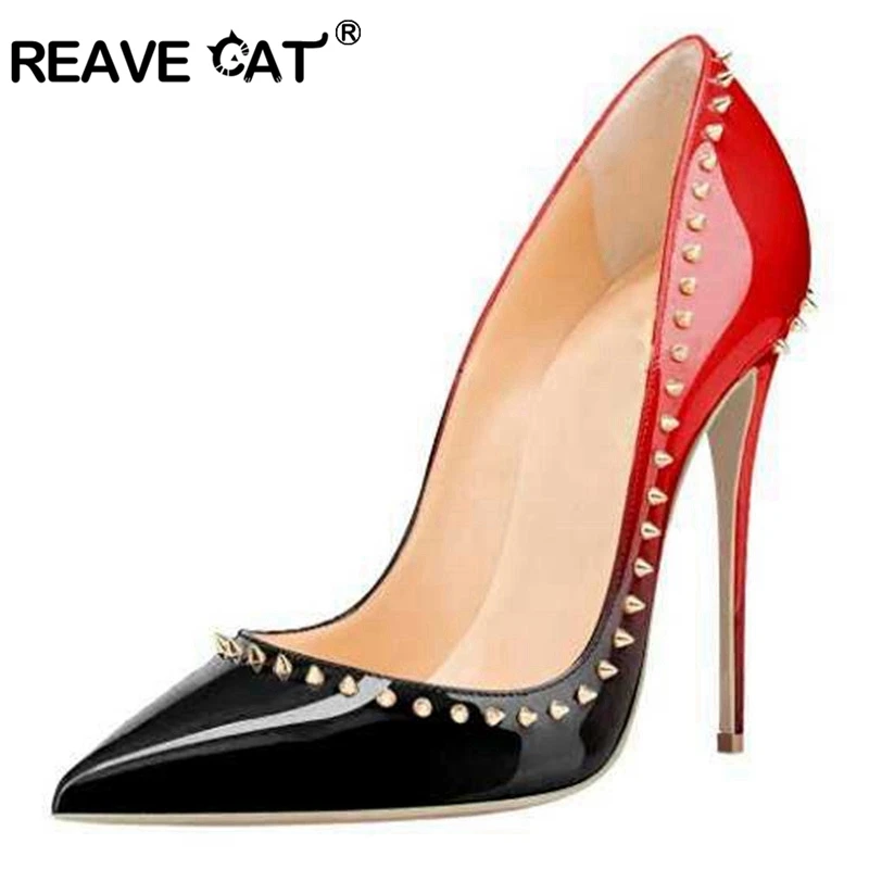 Женские туфли лодочки из лакированной кожи REAVE CAT на высоком каблуке с острым