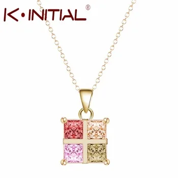 1Pcs 2016 Simply Square Cubic Zircon Pendant Necklaces Rectangle Chain Necklace For Women Charm Gold Plated Jewelry High Quality