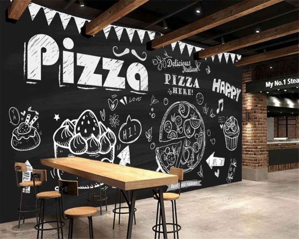 

beibehang Custom 3d wallpaper mural Hand drawn pizza cake coffee Coffee shop decoration 3d wall paper papel pintado pared