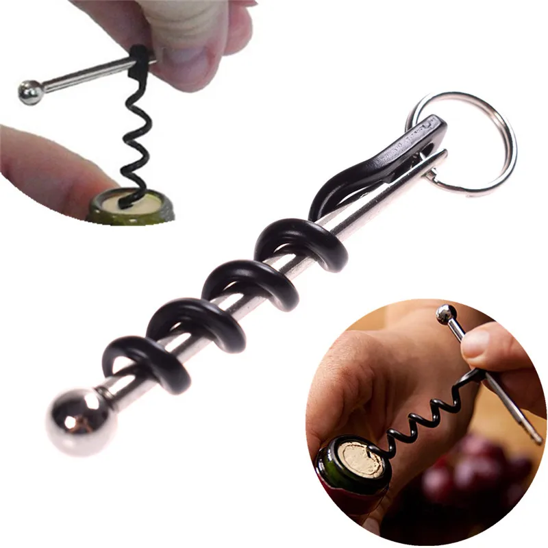 

Creative Stainless Steel Bar Tools Accessories Corkscrews Openors Wine Bottle Opener Key Chain Ring Party Gift