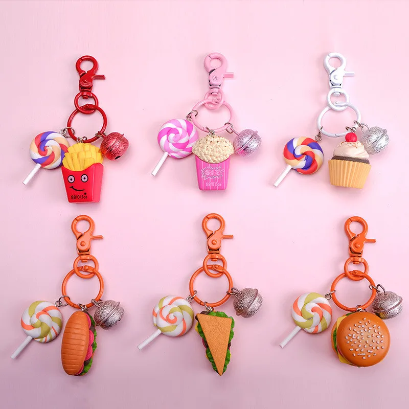 

KOMi Handmade Simulation Hot Dog Keyring Cake Sandwich Keyring French Fries Popcorn Hamburger Keychains Pendant Food B50412-17