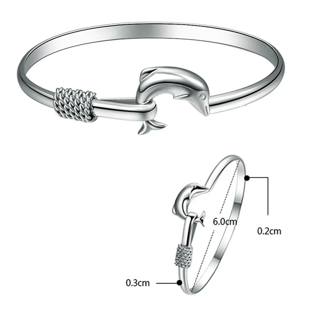 

2019 Elegent stylish design women Jewelry Solid Cute Dolphin Closure Clasp Bangle Bracelet #0315