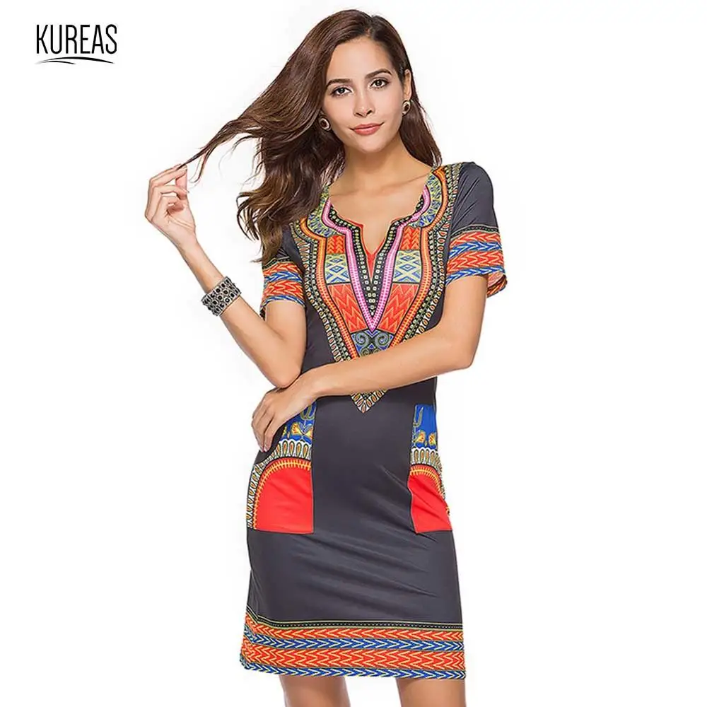 Kureas женские африканские платья Дашики облегающее летнее платье Национальный Принт Vestidos Африканский стиль Женская одежда винтажная Клубная одежда - Цвет: Summer Dress M02