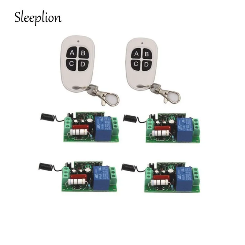 

Sleeplion Home AC 220V 10A 1CH Relay 2 4-key Wireless RF Remote Switch Transmitter+4 Receiver Power ON/OFF 315MHz/433MHz