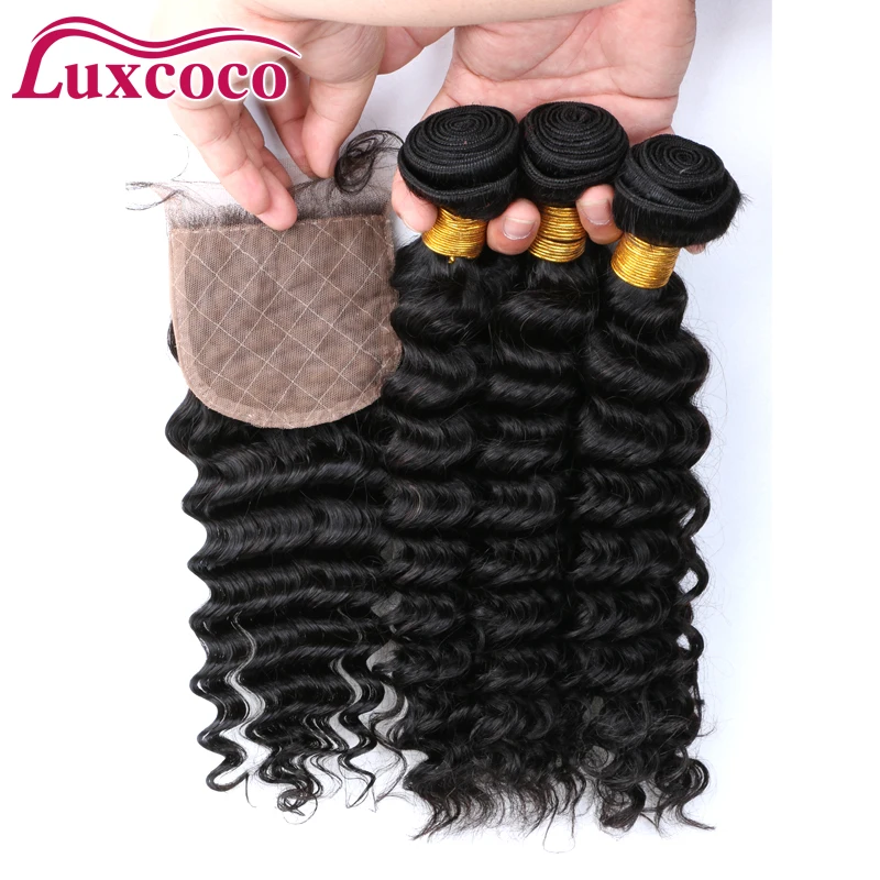 

Brazilian Virgin Human Hair Deep Wave 3 Bundles With Closure New Brazilian Deep Wave Virgin Hair Silk Base Closure With Bundles