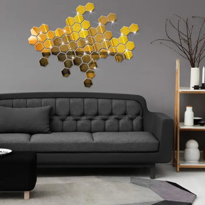 12Pcs 3D Mirror Hexagon Vinyl Removable Wall Sticker Decal Home Decor Art DIY Hot Sale