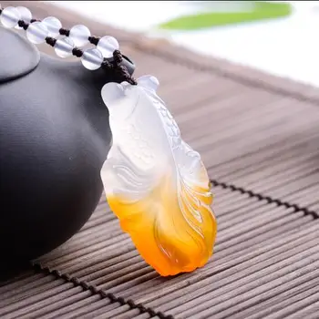 

Chalcedony Gold Fish Jade Necklace Pendant Hand Carved Lucky Blessing Necklace Pendant Fine Jewelry