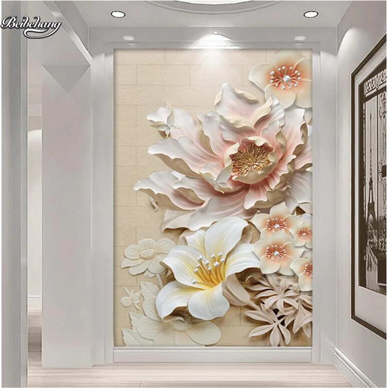 

beibehang 3D relief three - dimensional flowers rich and noble background wall custom large fresco non - woven wallpaper