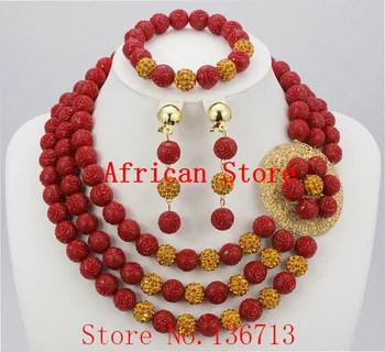

New Arrival African Nigerian Wedding Beads Coral Jewelry Sets,African Beads Coral Necklace Bracelet Earrings Sets HD302-2