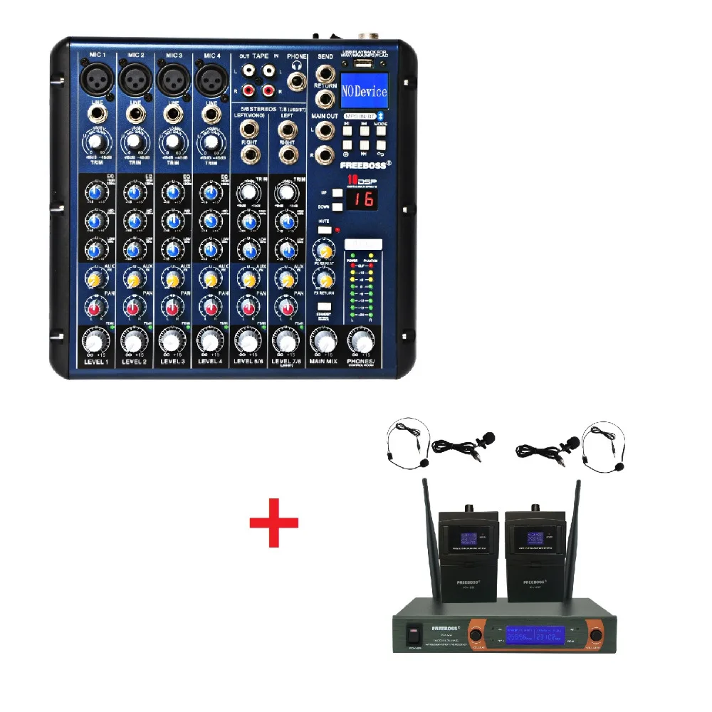 

FREEBOSS KV-22H2 VHF Headset Wireless microphone + SMR8 Audio Mixer