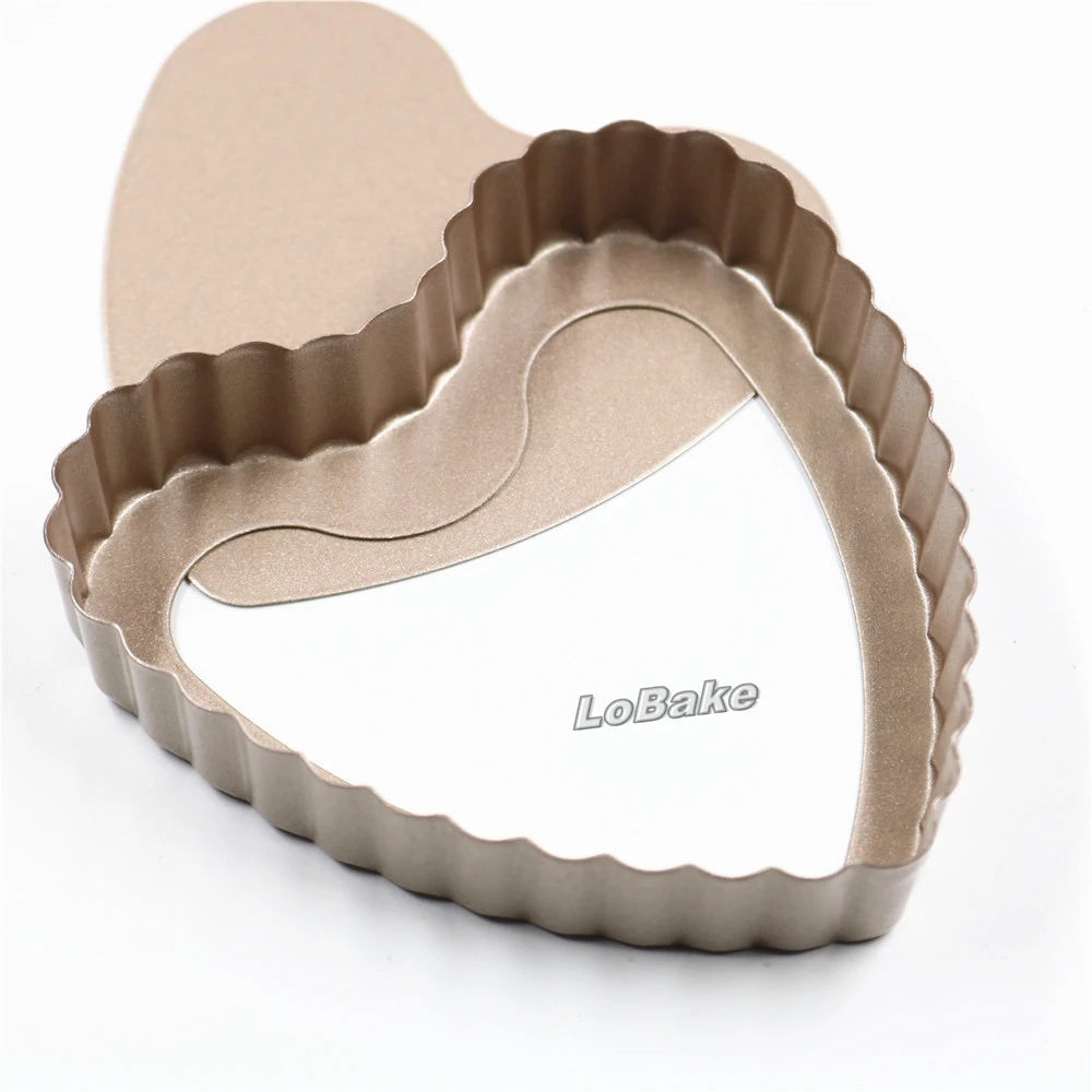 Mini 4 inches non-stick golden fluted wall loose bottom heart shape metal pie pan toast cake moulds loaf bread molds cookware