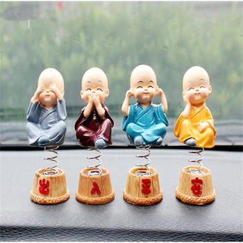 

4 Pieces /Sets Of Car Spring Small Monk Shaking His Head Car Decoration Creative Resin Craft small Monk Car Home Decoration Sha