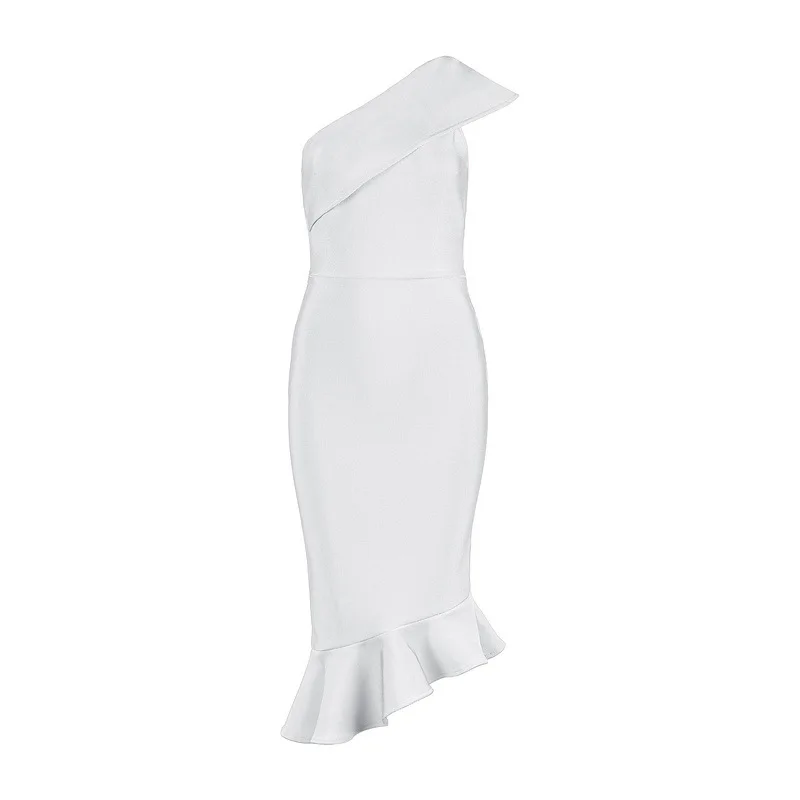 Новое летнее женское утягивающий бандаж платье Vestidos на одно плечо, без рукавов с оборками миди платье знаменитостей вечернее платье