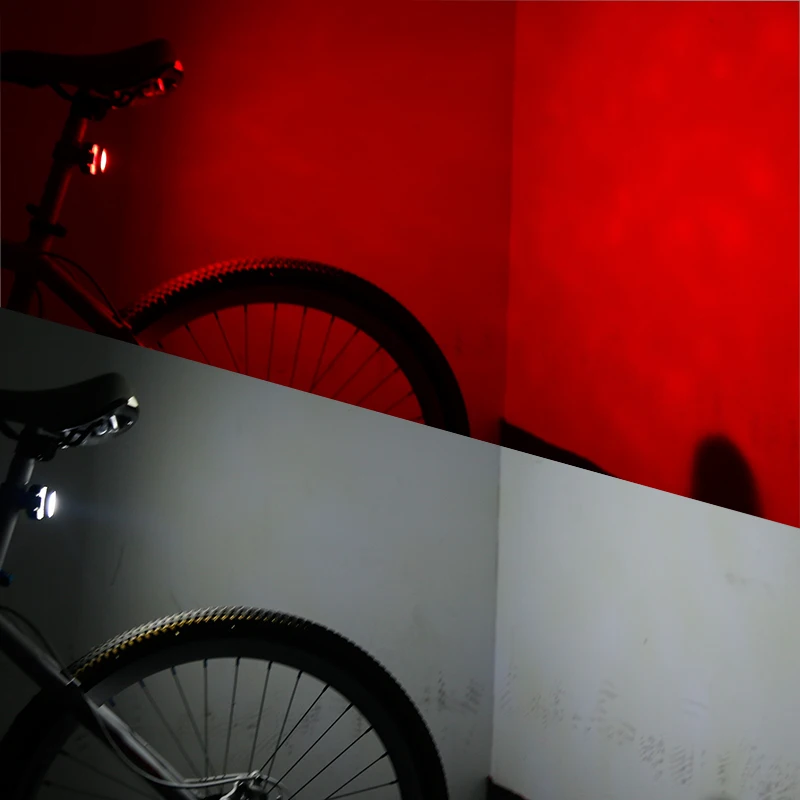 Discount Bicycle Rear Light Dual Double Colors in 1 Lamp USB Rechargeable COB LED Bike Tail Safety Warning Lantern Red White or Red Blue 4