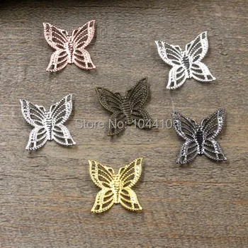

15*17mm Vintage Filigree Butterfly Charms Bu Yao Hairsticks Connectors Wraps Links Blank DIY Findings Multi-color Plated Brass