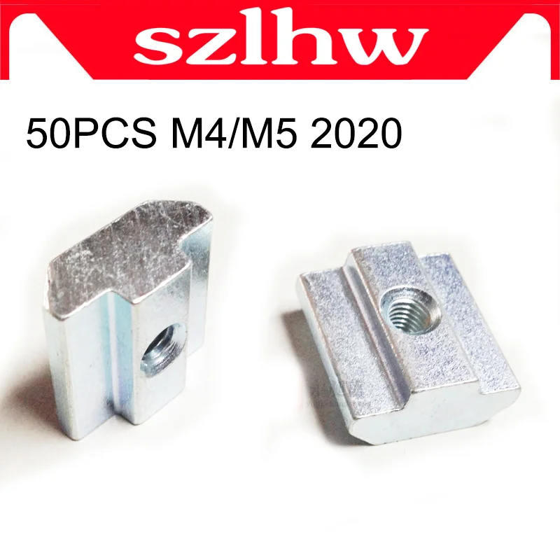 

NEW 50pcs T Sliding Hammer Nut block Square nuts M5 M4 Nut 2020 Aluminum Profile slot 6 Zinc Coated Plate Aluminum Accessories