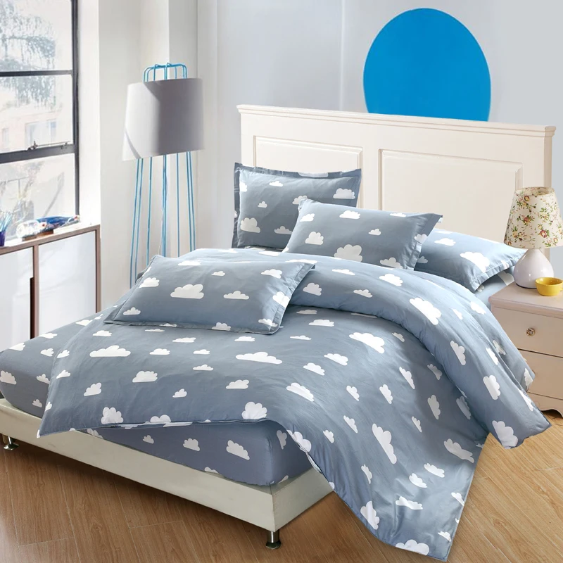 luxury 4pcs bedding sets Pure cotton cartoon white clouds duvet cover