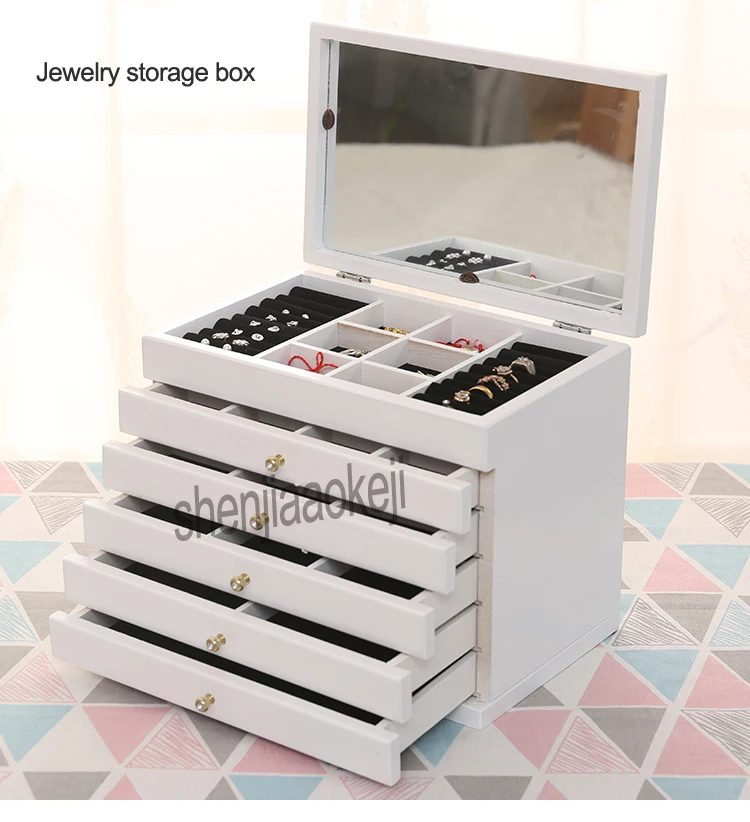 Ювелирные изделия макияж шкаф хранения коробки большие ящики для хранения тип кассеты колода с коробочка с косметическим зеркалом 1 шт