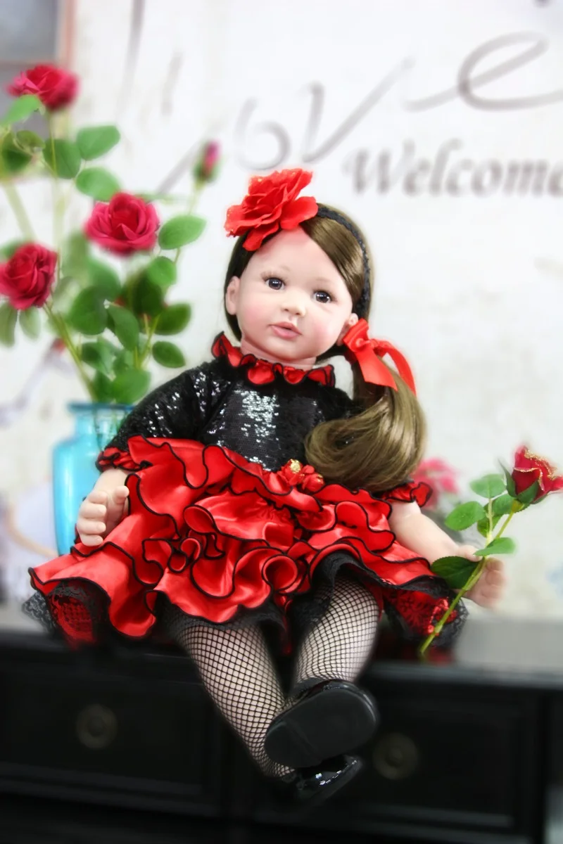 24 дюйма черные волосы Bebe Reborn De Silicone 61 см Модная Кукла Baby Реалистичная живая кукла