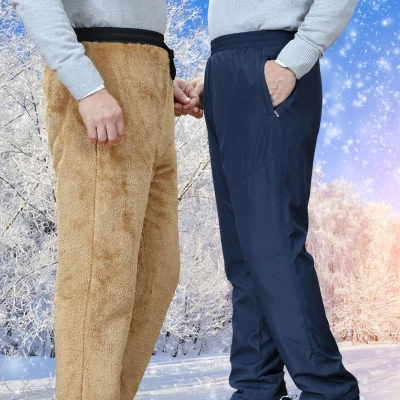 Men's Winter Super Warm Pants Double Layer Classic Cargo Wool Thicken Baggy velvet Pants Fleece Cotton Trousers For Men Joggers - Цвет: blue