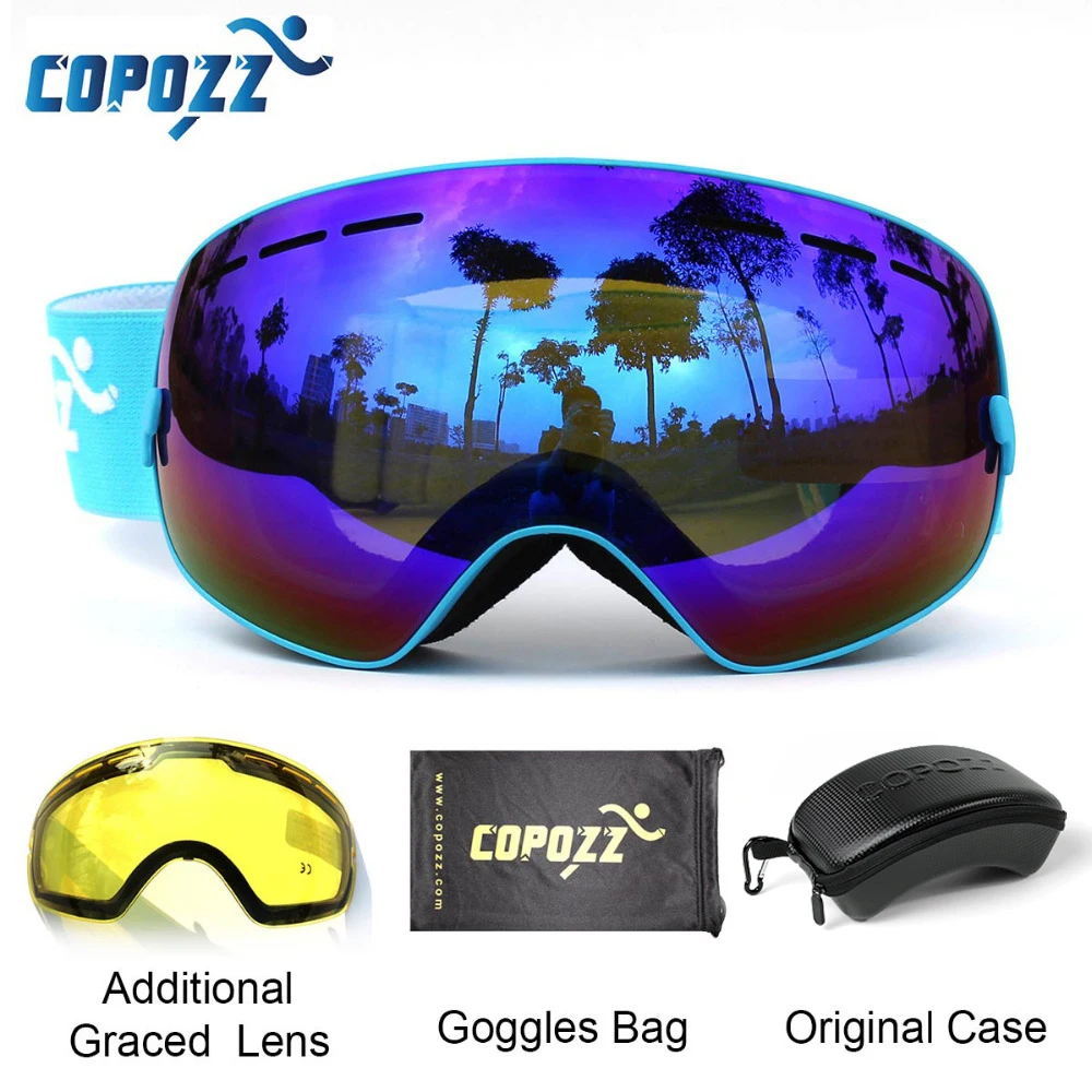 COPOZZ Ski Goggles with Case & Yellow Lens UV400 Anti-fog Spherical ski glasses skiing men women snow goggles + Lens + Box Set COPOZZ Ski Goggles with Case & Yellow Lens UV400 Anti-fog Spherical ski glasses skiing men women snow goggles + Lens + Box Set