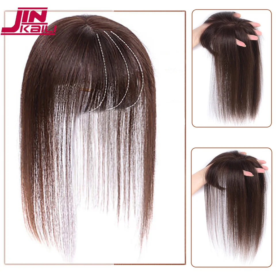 

JINKAILI Black Brown Heat Resistant Synthetic Toupees Hairpieces Straight Top Natural Hair Clip Ins Air Bangs Closure Men Women