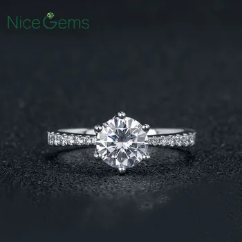 

NiceGems 2 Carat 14k White Gold Moissanite Engagement Ring Center 8mm F Color Moissanite Diamond Ring in Accents Women Jewellery