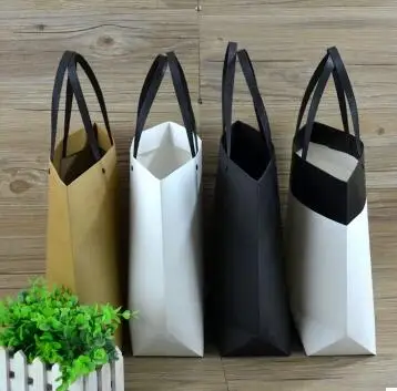 

15pcs/lot Hot New Fashion Paper Shopping Bag With Handle Brown Paper Gift Packing Bag Black Paper Shops Garment Bag