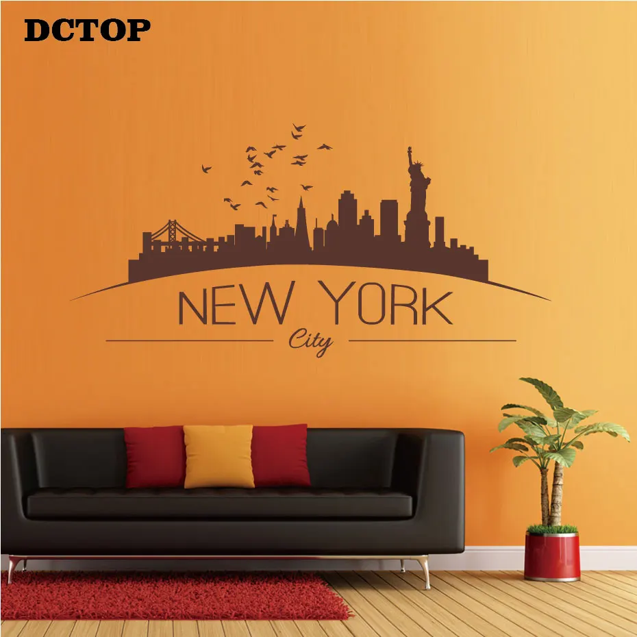 Вечерний силуэт, Нью-Йорк, горизонт, наклейки на стену для детей, домашний декор, гостиная, диван, фон для спальни, фреска