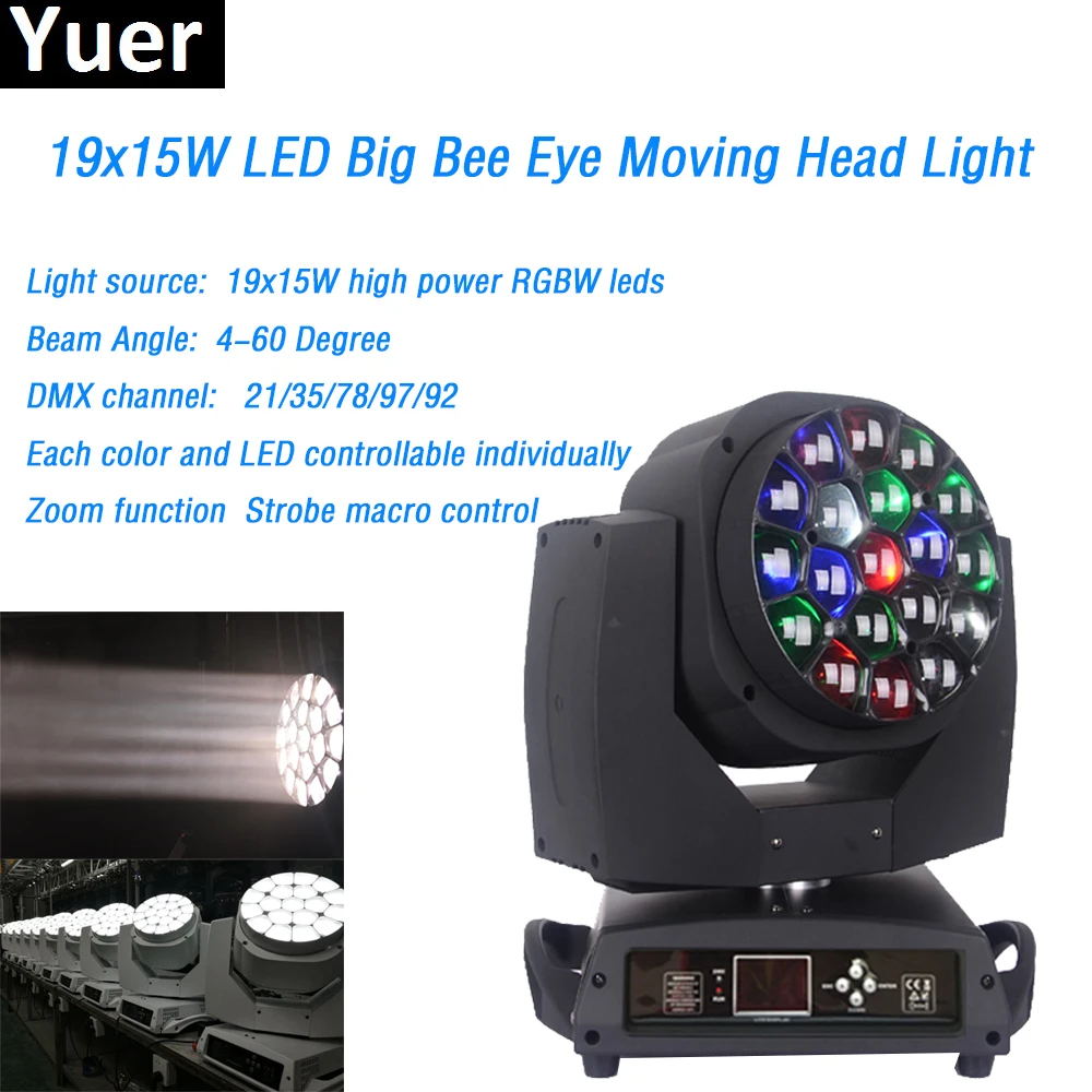 

19x15W RGBW 4IN1 Wash Beam Moving Head Light with Zoom DMX 4-60 Degree Beam angle For Professional Stage Dj Disco Bar Lights