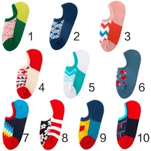 Винтажные повседневные цветные жаккард с геометрическим узором невидимые лодочки носки для женщин и девочек, японские разноцветные силиконовые полосы, Нескользящие хлопковые чулки