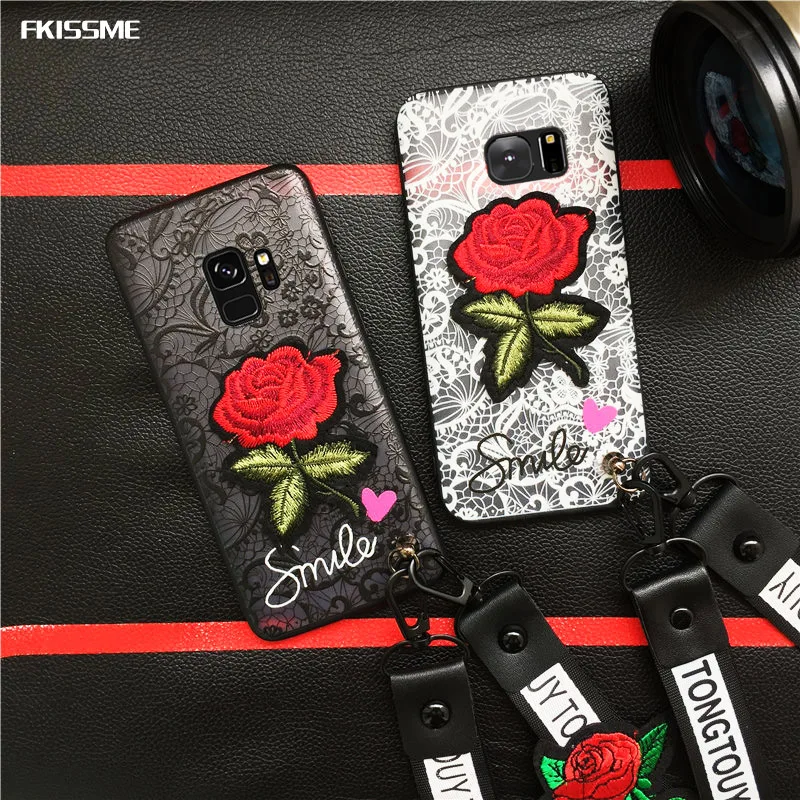 

Phone Cases For Samsung Galaxy S8 S9 S6 S7 Edge A6 A8 Plus 2018 J4 J6 A5 A7 J5 J3 J7 2017 Note 8 9 5 Lace Flower Case Rose Cover