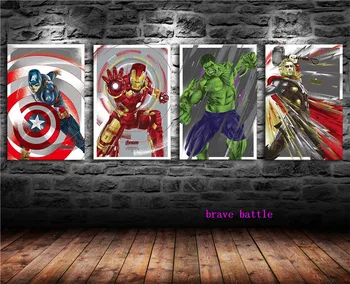 

The Avengers DC Vs Marvel 4 Panel Wall Art Oil Painting Poster Canvas Painting Print Pictures for Living Room Home Decor 131