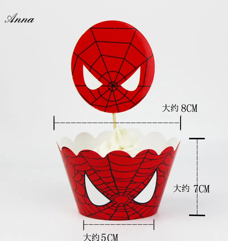 24 Pcs Spiderman Cupcake Toppers Kids Birthday Party Supplies.