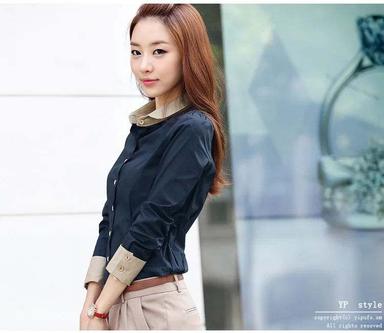 Women's Stunning Long Sleeve Lapel Office Shirt-4