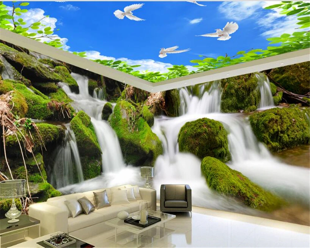 beibehang Seductive atmospheric waterproof papel de parede wallpaper waterfalls water rock stereoscopic theme space background