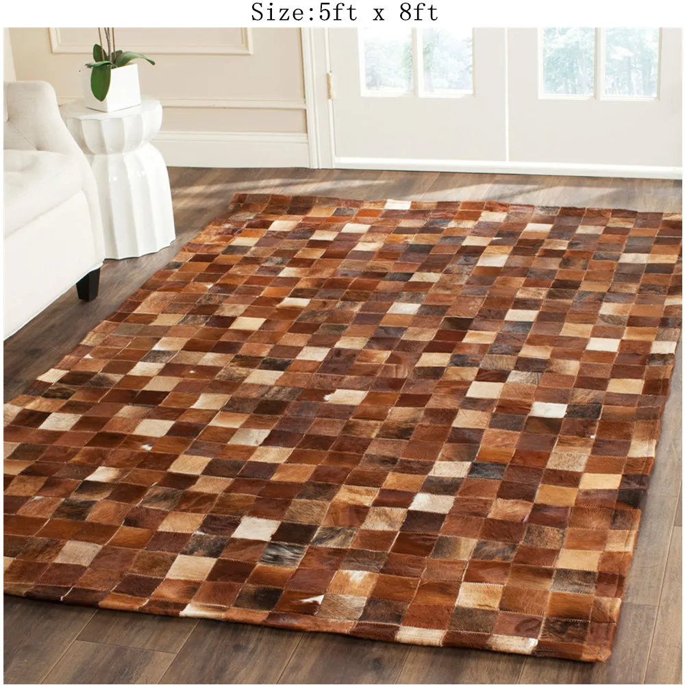 

Brown / Light Brown Cow Hair Hides Patchwork Rug