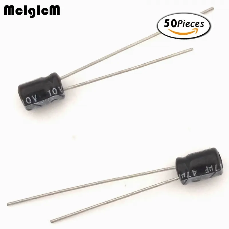 

MCIGICM 50pcs Aluminum electrolytic capacitor 47uF 10V 4*5 Electrolytic capacitor